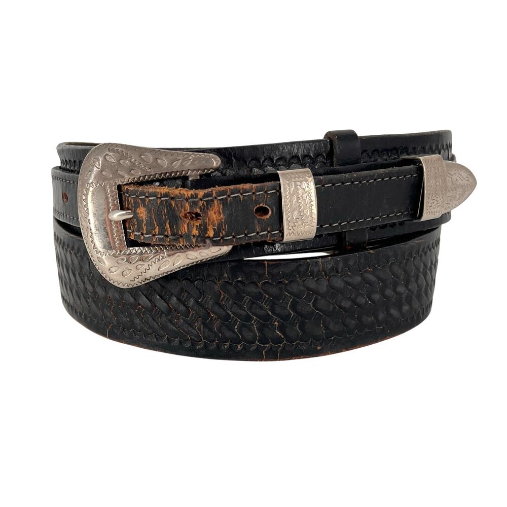 Western Ranger Belt Black Leather Size 38
